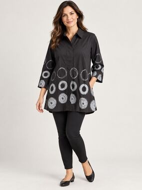 Snapdragon & Twig NWT Black White Circle Print Tunic Top M 100% Cotton
